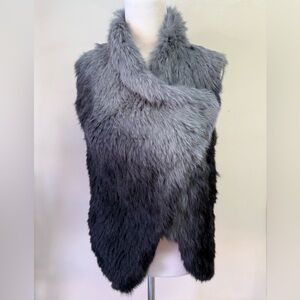 Love Token gray and black ombré rabbit tur vest, size M